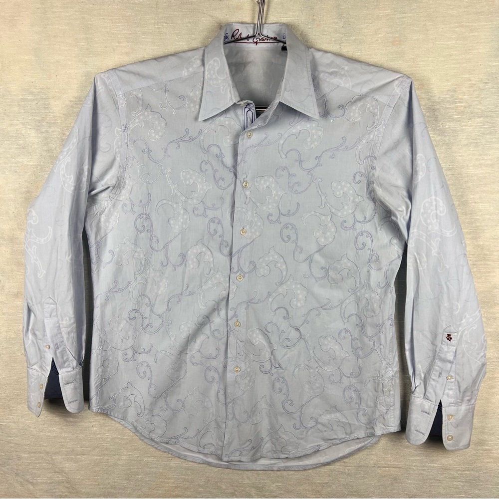 C10gos Robert Graham paisley embroidered blue long sleeve button up shir…